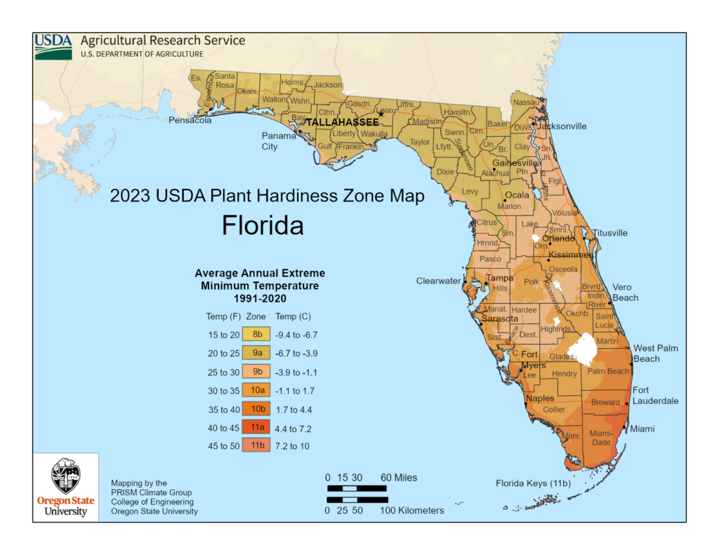 2023 USDA Plant Hardiness Zone Map for Florida